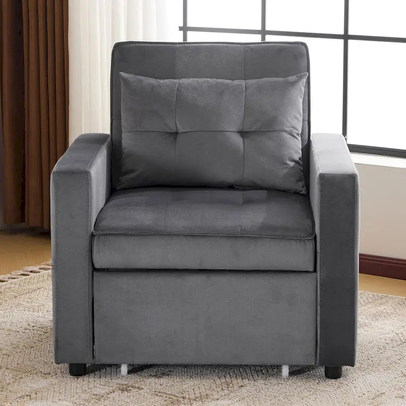  - Sophia Convertible Sleeper Sofa Chair Bed with Adjustable Backrest and Built-In Pillow