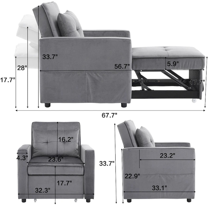 Fauteuil convertible lit avec dossier réglable et oreiller intégré