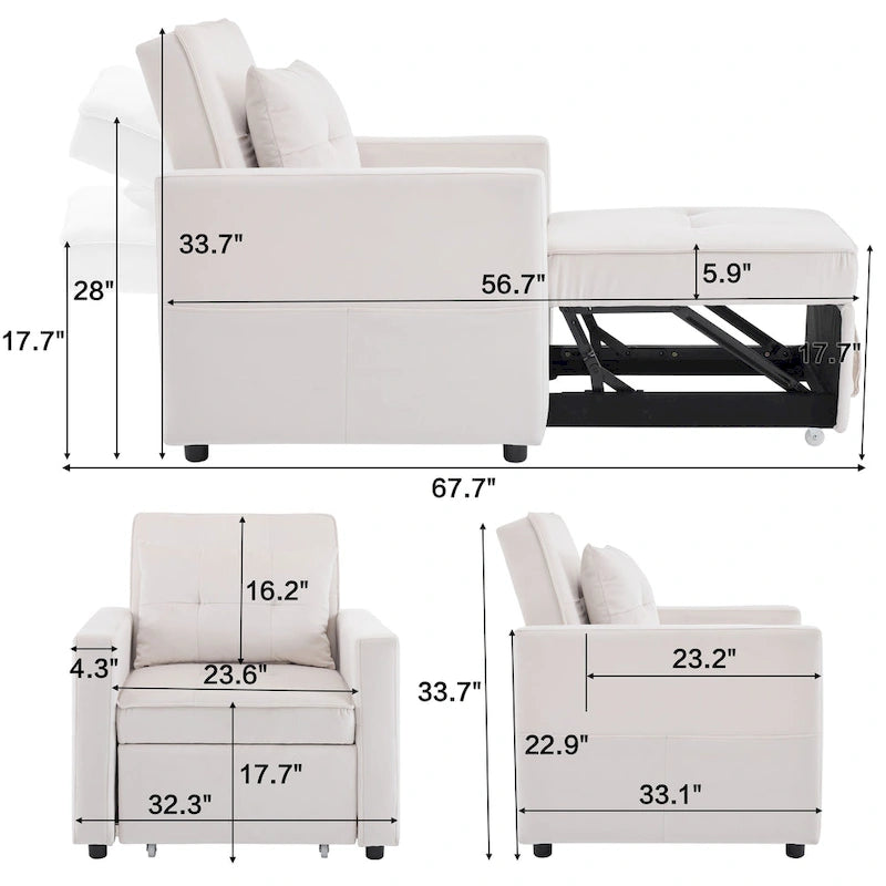 Fauteuil convertible lit avec dossier réglable et oreiller intégré
