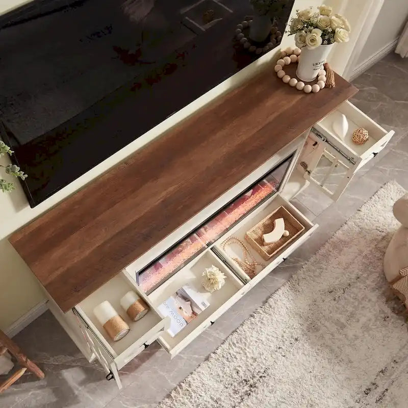 Meuble TV avec cheminée pour téléviseur de 80 pouces, meuble de divertissement, console multimédia