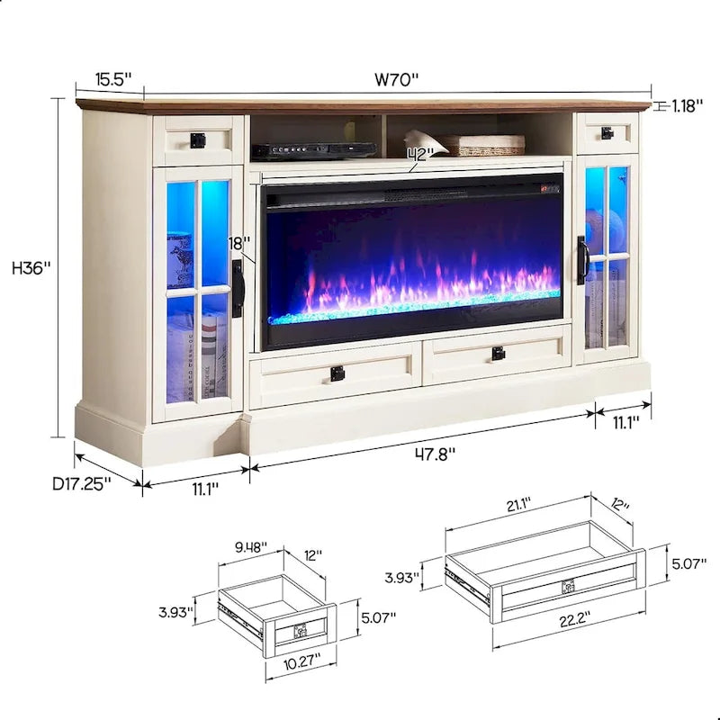 Meuble TV avec cheminée pour téléviseur de 80 pouces, meuble de divertissement, console multimédia