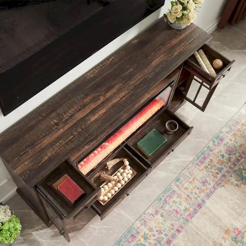 Meuble TV avec cheminée pour téléviseur de 80 pouces, meuble de divertissement, console multimédia