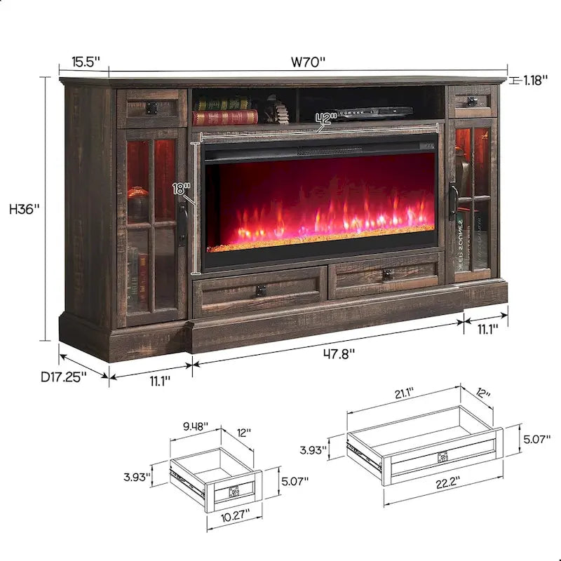 Meuble TV avec cheminée pour téléviseur de 80 pouces, meuble de divertissement, console multimédia