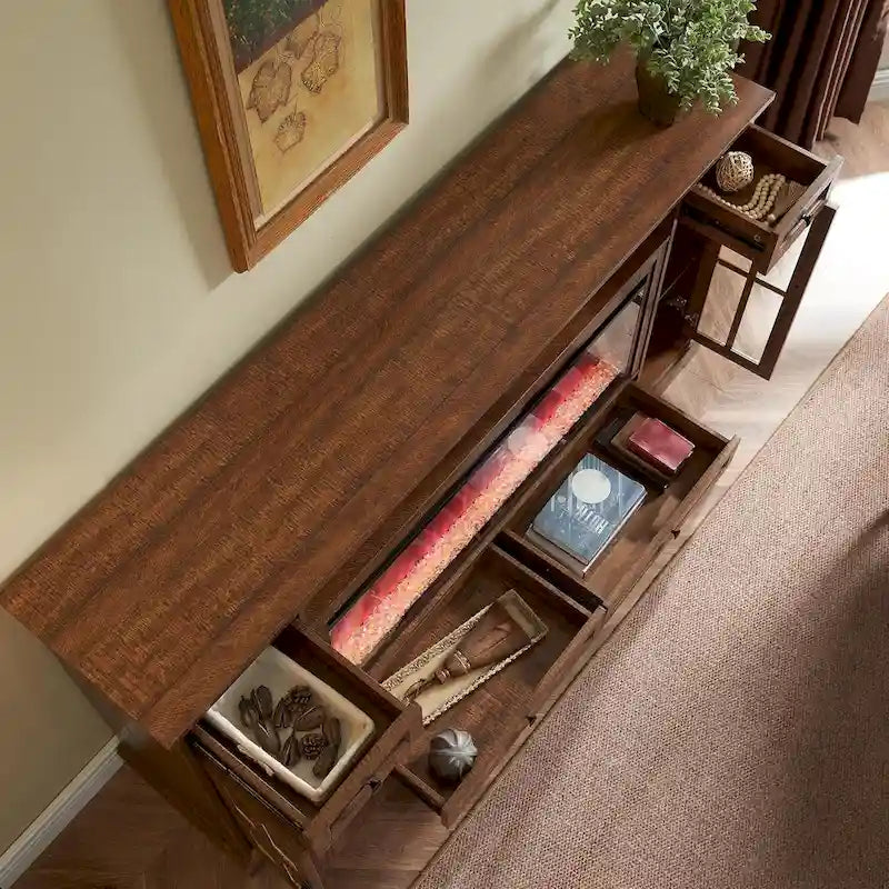 Meuble TV avec cheminée pour téléviseur de 80 pouces, meuble de divertissement, console multimédia
