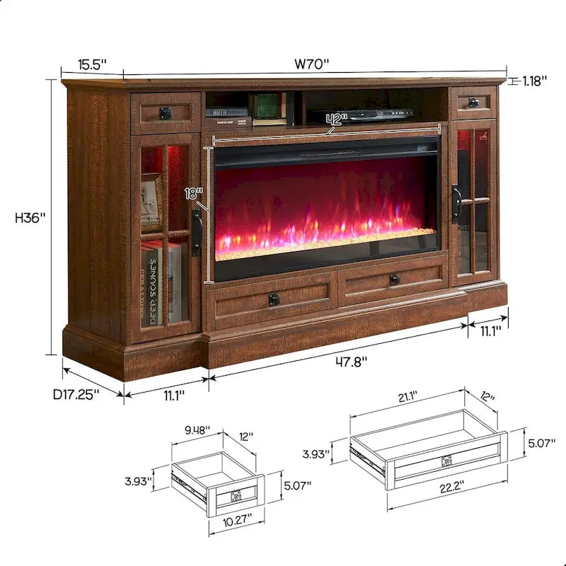 Meuble TV avec cheminée pour téléviseur de 80 pouces, meuble de divertissement, console multimédia