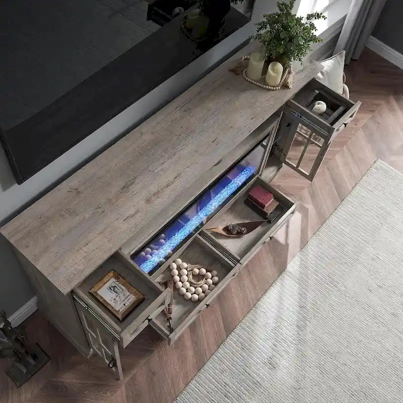 Meuble TV avec cheminée pour téléviseur de 80 pouces, meuble de divertissement, console multimédia
