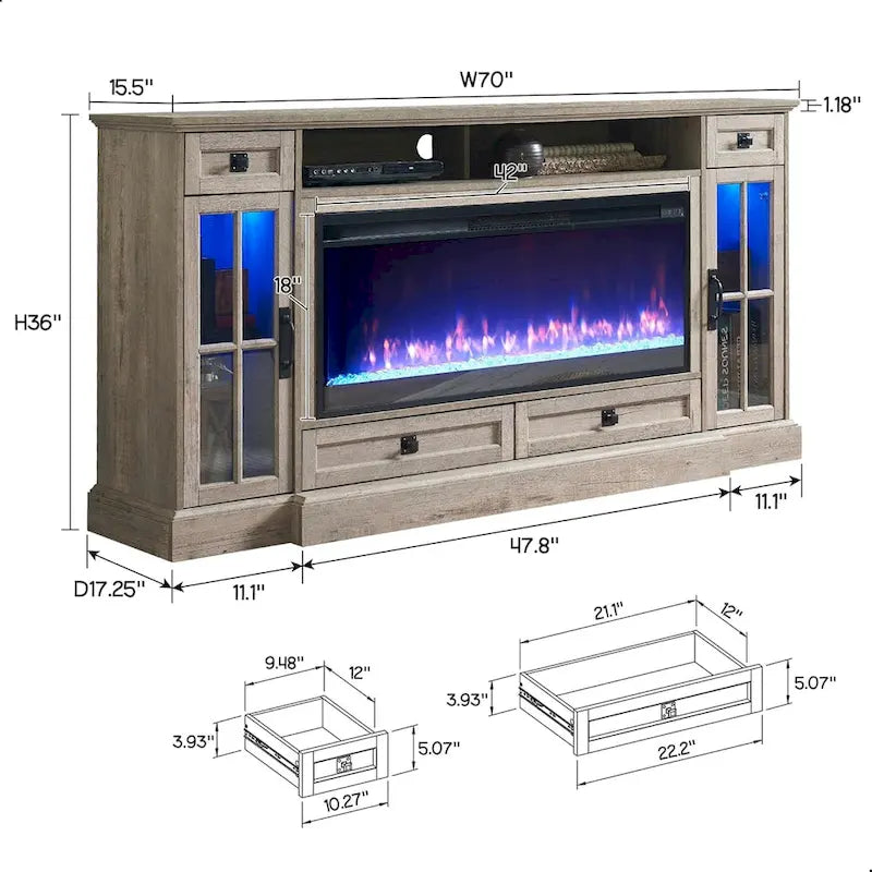 Meuble TV avec cheminée pour téléviseur de 80 pouces, meuble de divertissement, console multimédia