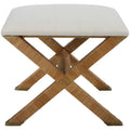 Upholstered Rattan X Shaped Base Small Bench - 19 - White and Brown
