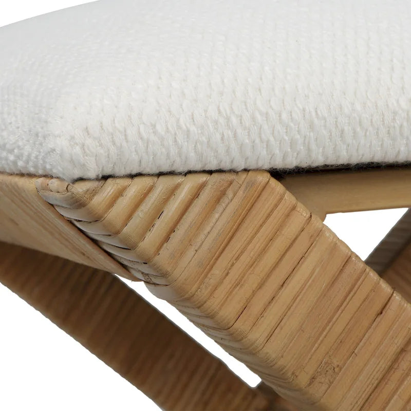 Petit banc rembourré en rotin à base en X - 19 - Blanc et marron