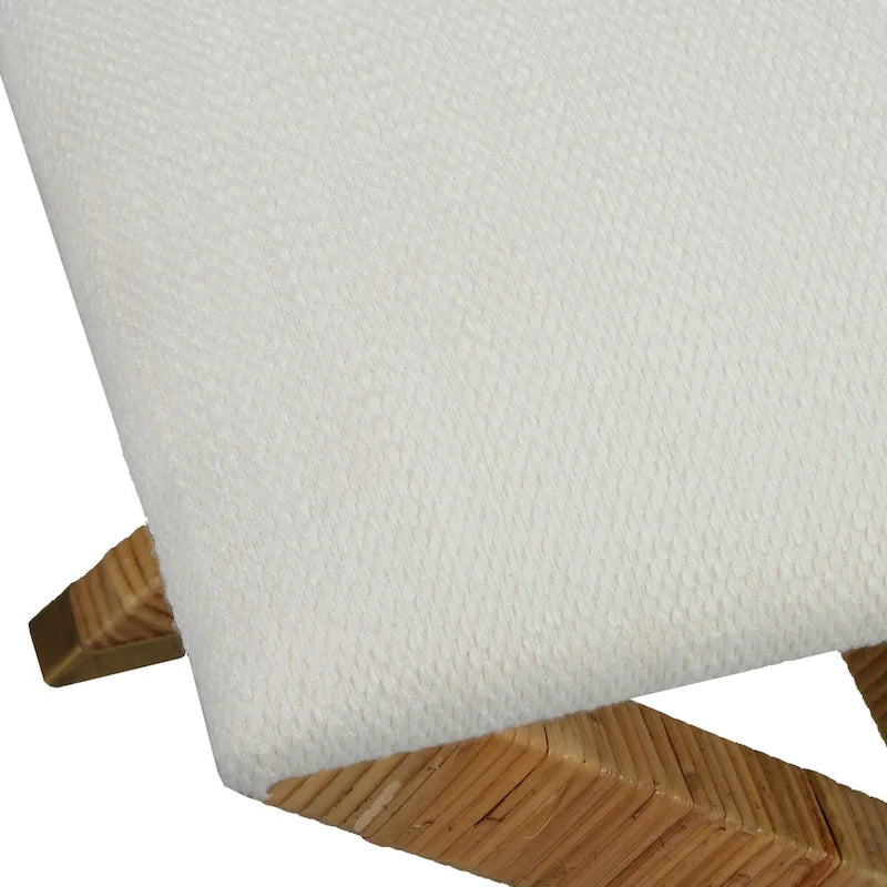Petit banc rembourré en rotin à base en X - 19 - Blanc et marron