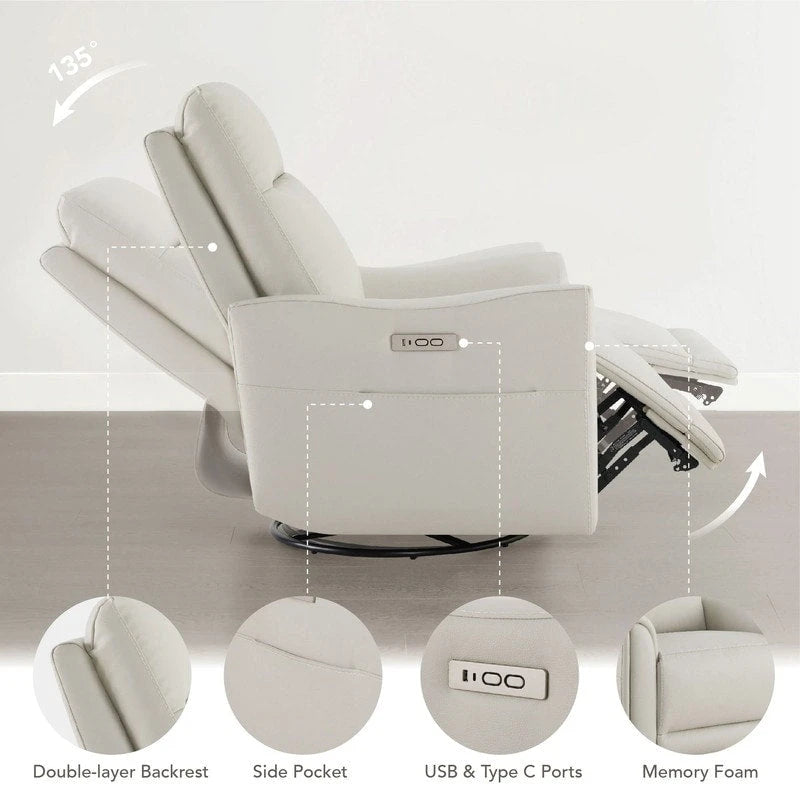 Fauteuil inclinable en cuir véritable pivotant avec fonction de glisse pour chambre d'enfant