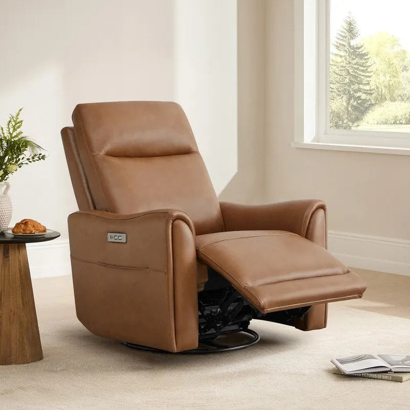 Fauteuil inclinable en cuir véritable pivotant avec fonction de glisse pour chambre d'enfant