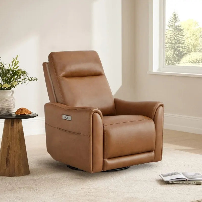 Fauteuil inclinable en cuir véritable pivotant avec fonction de glisse pour chambre d'enfant