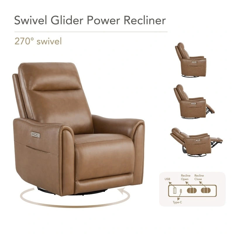 Fauteuil inclinable en cuir véritable pivotant avec fonction de glisse pour chambre d'enfant