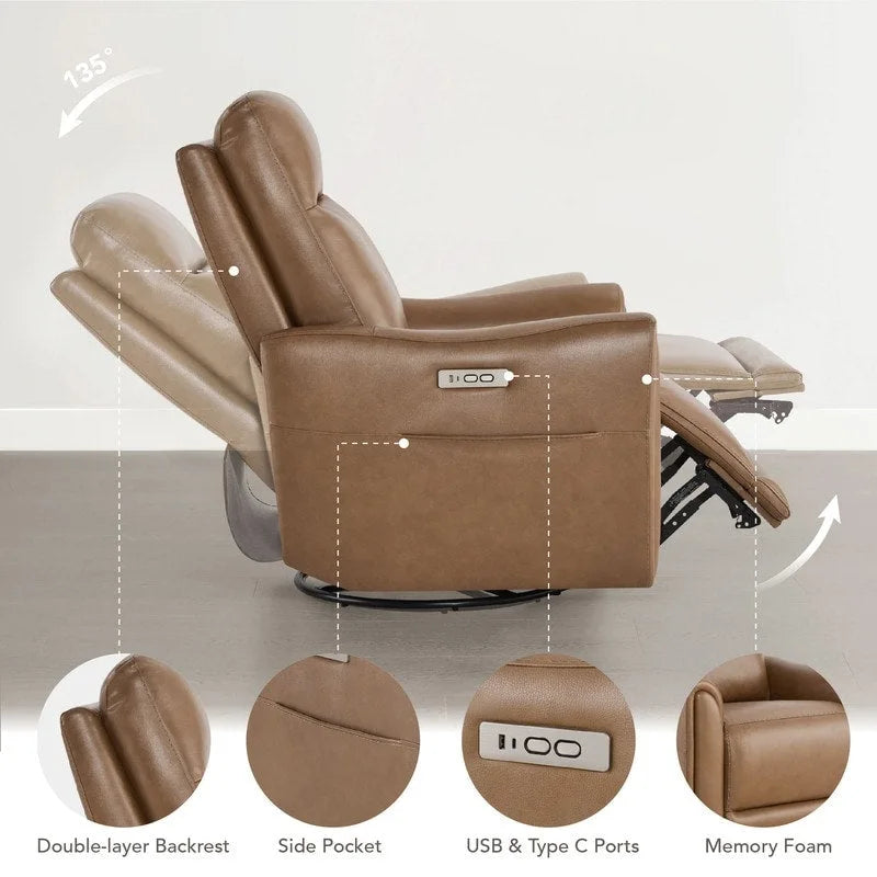 Fauteuil inclinable en cuir véritable pivotant avec fonction de glisse pour chambre d'enfant