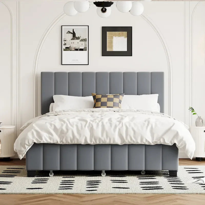 Lit en velours Queen Size avec 2 tiroirs et un lit gigogne Twin XL