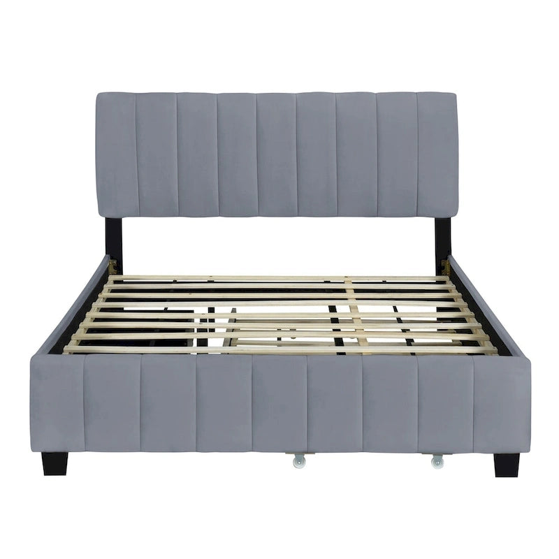 Lit en velours Queen Size avec 2 tiroirs et un lit gigogne Twin XL