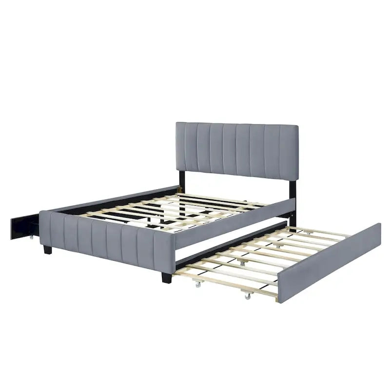 Lit en velours Queen Size avec 2 tiroirs et un lit gigogne Twin XL