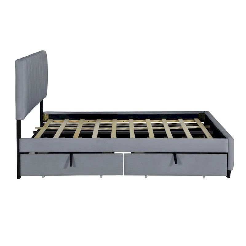 Lit en velours Queen Size avec 2 tiroirs et un lit gigogne Twin XL