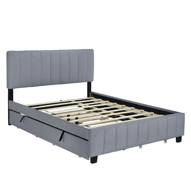 Lit en velours Queen Size avec 2 tiroirs et un lit gigogne Twin XL