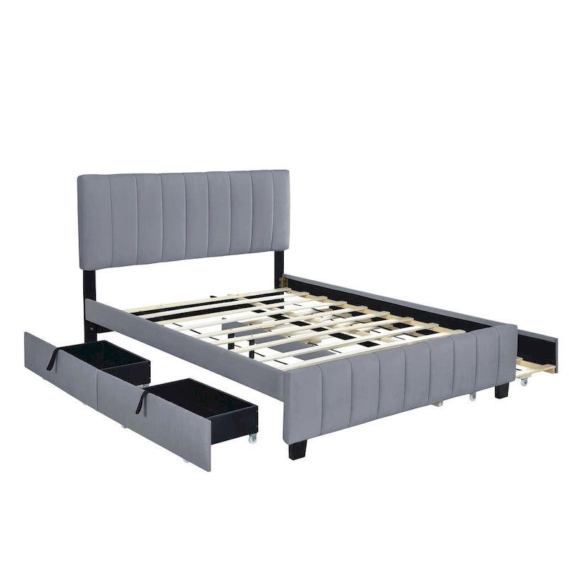 Lit en velours Queen Size avec 2 tiroirs et un lit gigogne Twin XL
