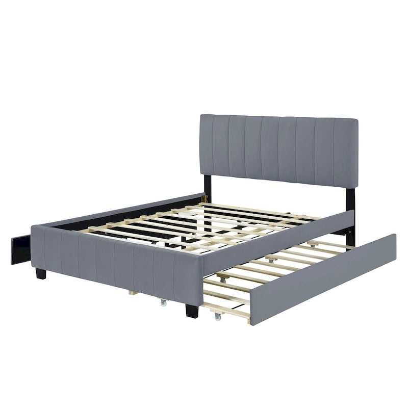 Lit en velours Queen Size avec 2 tiroirs et un lit gigogne Twin XL