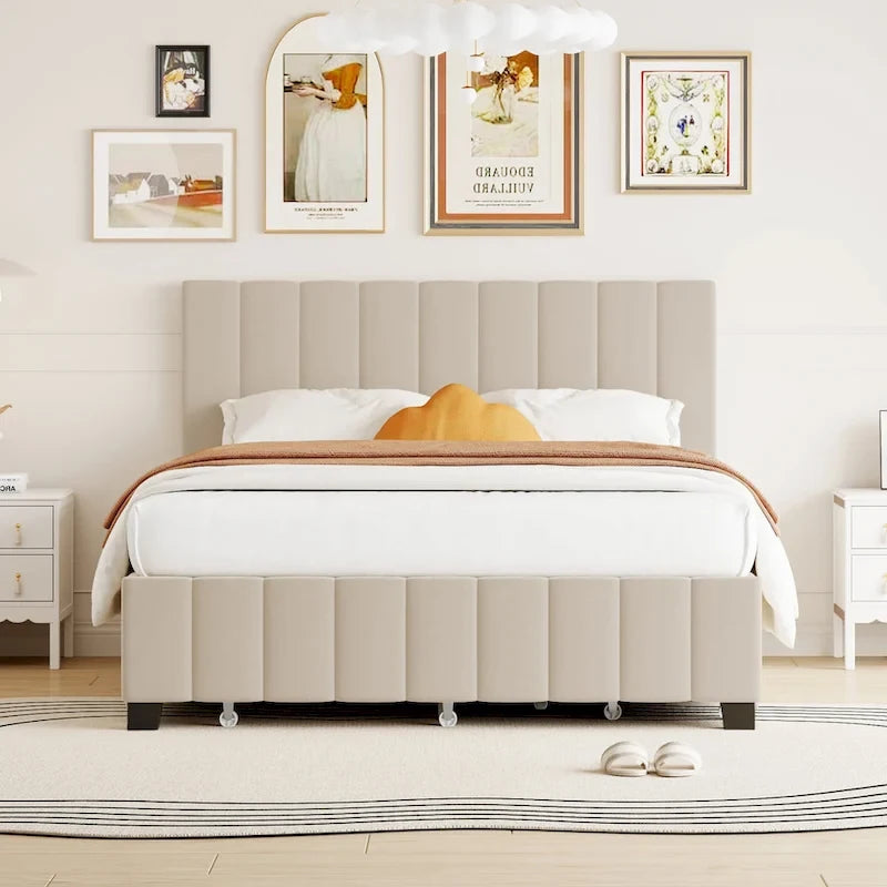 Lit en velours Queen Size avec 2 tiroirs et un lit gigogne Twin XL