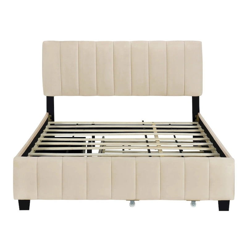 Lit en velours Queen Size avec 2 tiroirs et un lit gigogne Twin XL