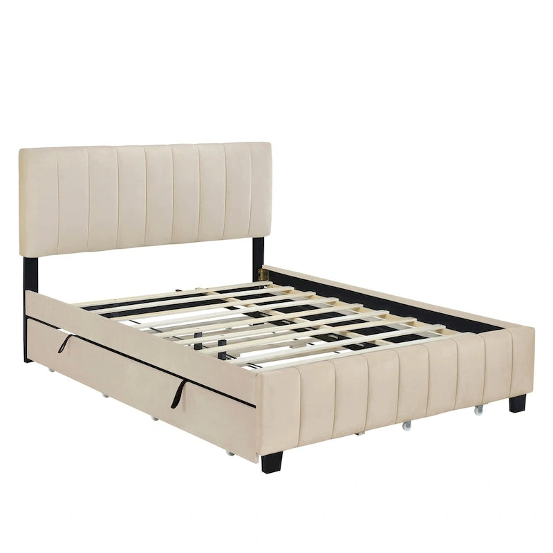 Lit en velours Queen Size avec 2 tiroirs et un lit gigogne Twin XL