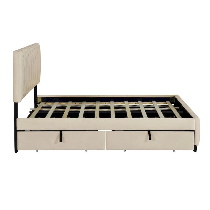 Lit en velours Queen Size avec 2 tiroirs et un lit gigogne Twin XL