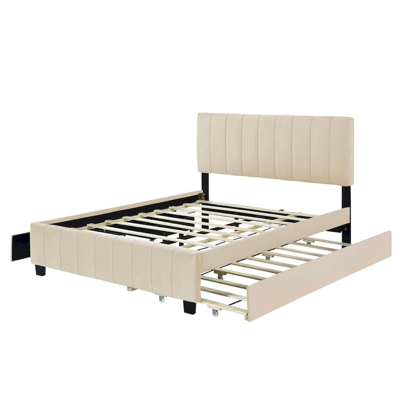 Lit en velours Queen Size avec 2 tiroirs et un lit gigogne Twin XL
