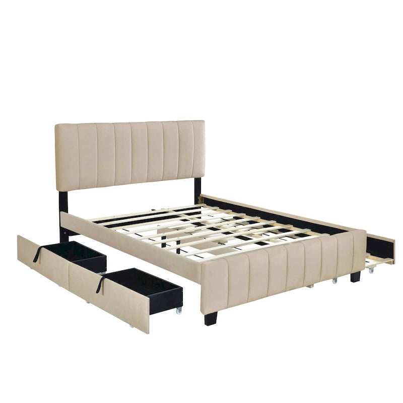 Lit en velours Queen Size avec 2 tiroirs et un lit gigogne Twin XL