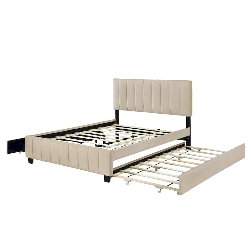 Lit en velours Queen Size avec 2 tiroirs et un lit gigogne Twin XL