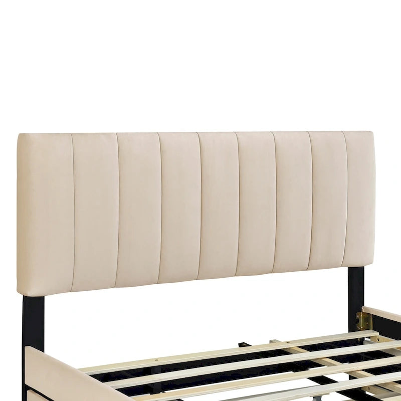 Lit en velours Queen Size avec 2 tiroirs et un lit gigogne Twin XL