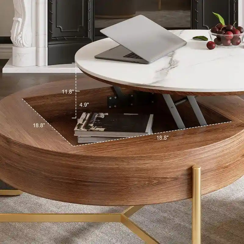 Table basse relevable avec rangement et 3 poufs