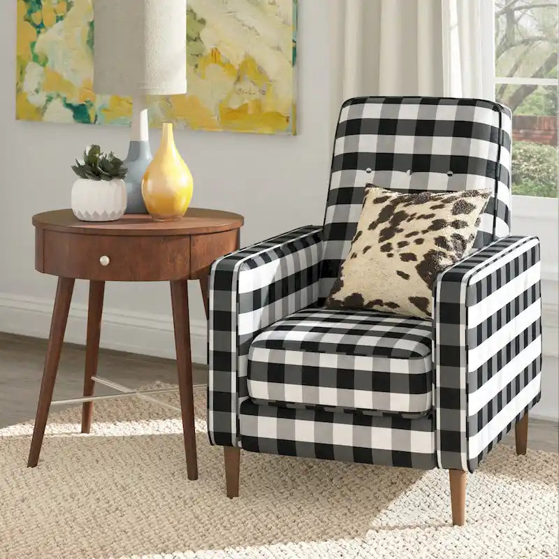 Fauteuil d'appoint à carreaux buffle noirs et blancs