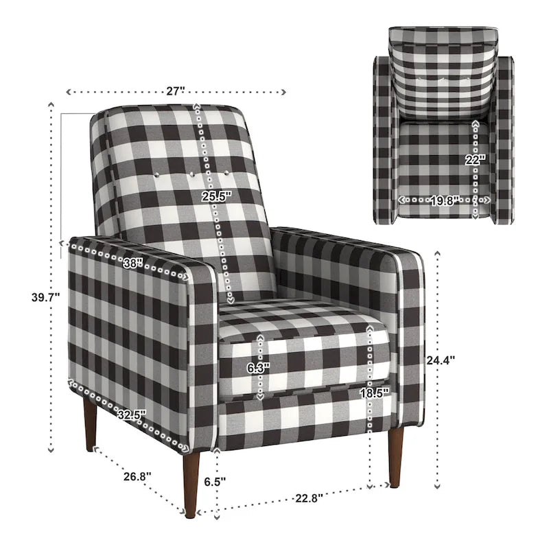 Fauteuil d'appoint à carreaux buffle noirs et blancs