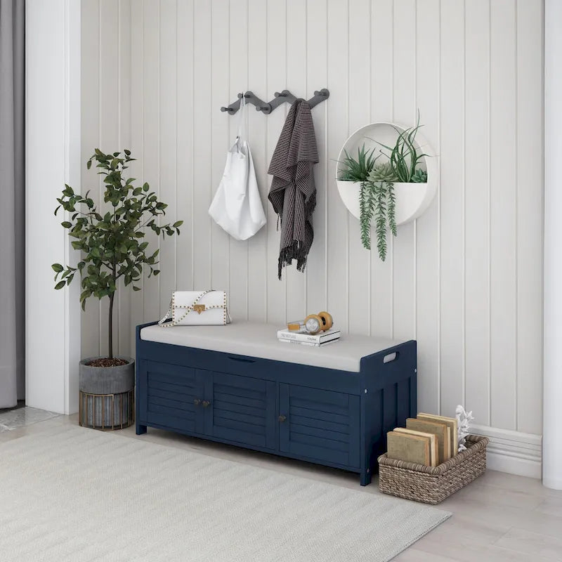 Banc de rangement avec 3 portes persiennes
