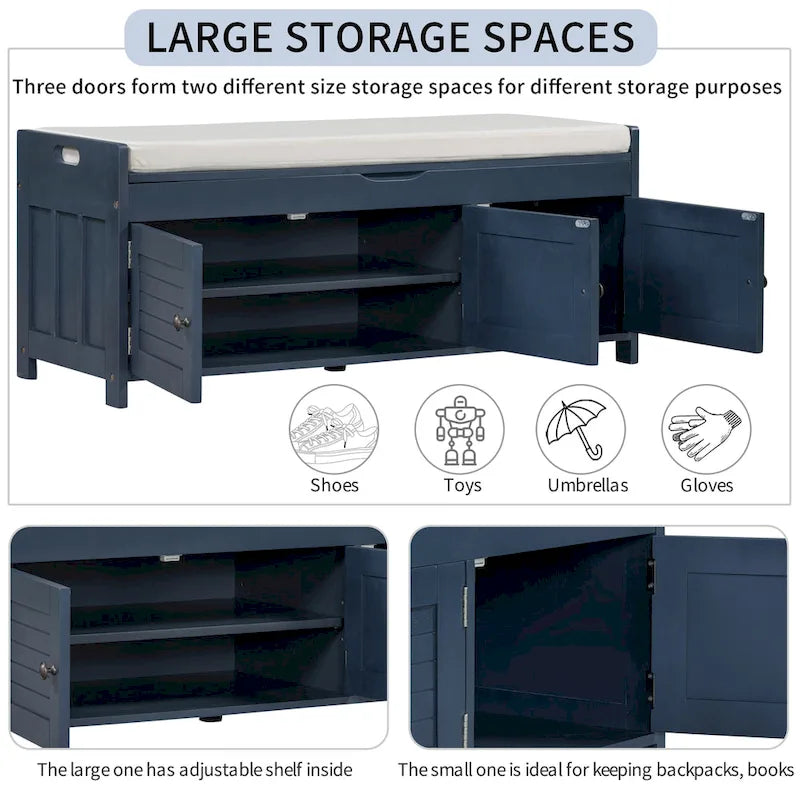 Banc de rangement avec 3 portes persiennes