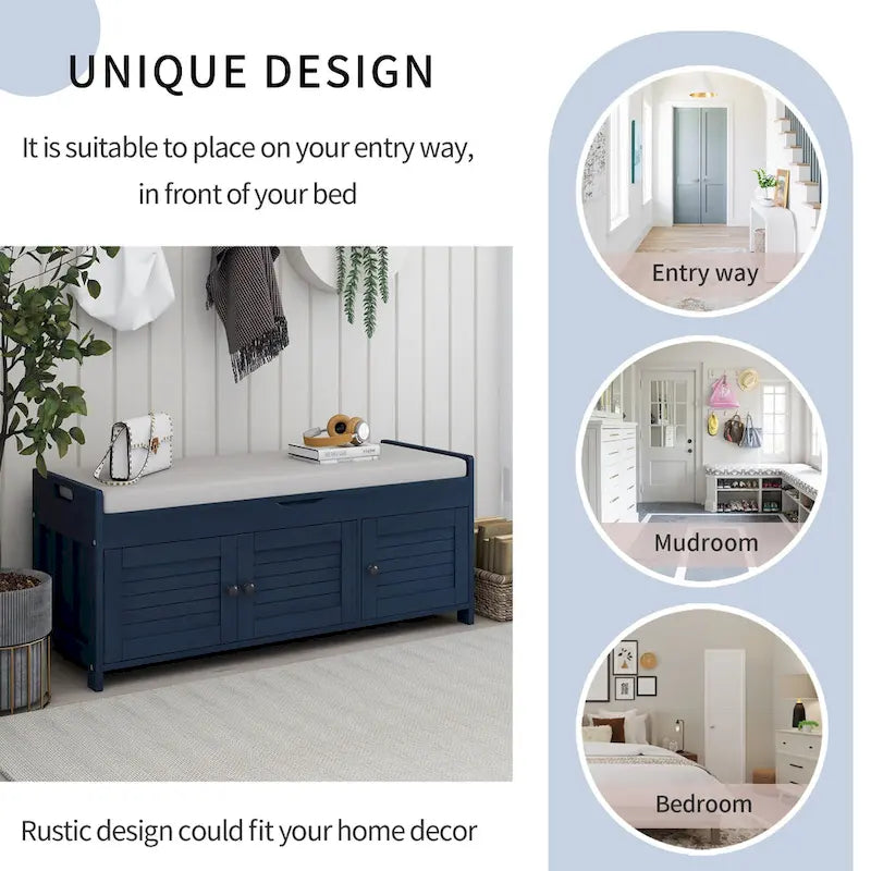 Banc de rangement avec 3 portes persiennes