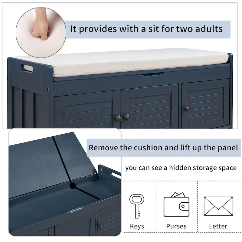 Banc de rangement avec 3 portes persiennes