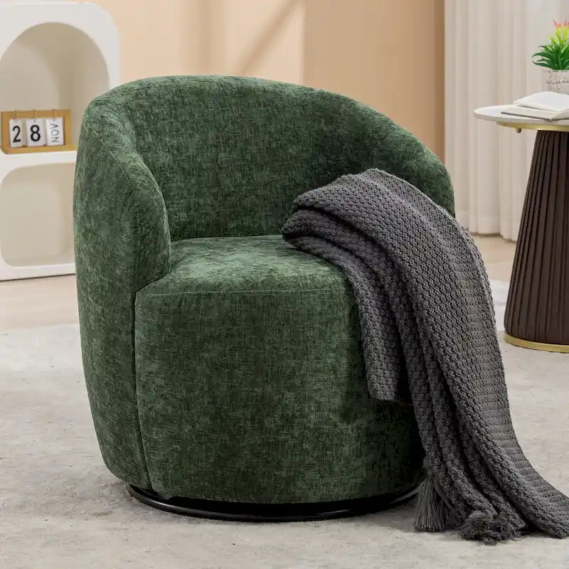 Fauteuil d'appoint pivotant en tissu chenille - 25,60 x 25,60 x 27,56 po