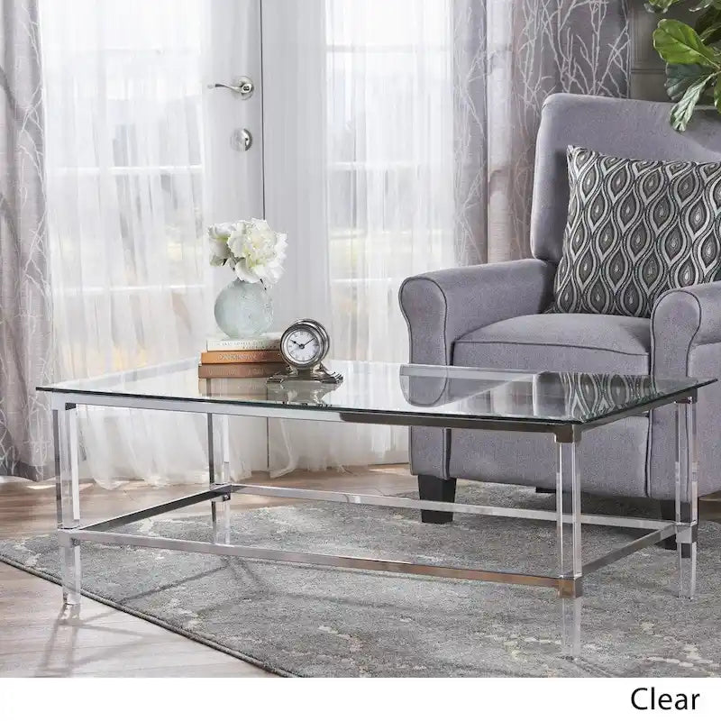 Table basse rectangulaire moderne en verre 26L x 48W x 18H
