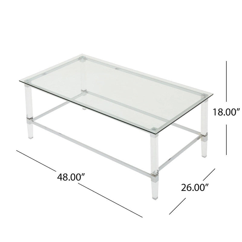 Table basse rectangulaire moderne en verre 26L x 48W x 18H