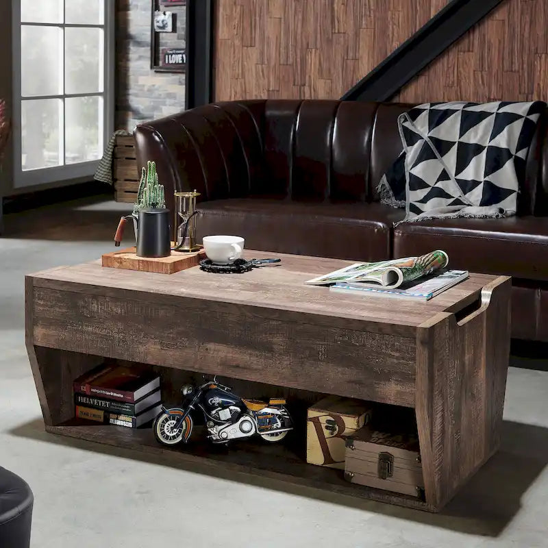 Table basse de rangement chêne rustique à plateau relevable 42 po