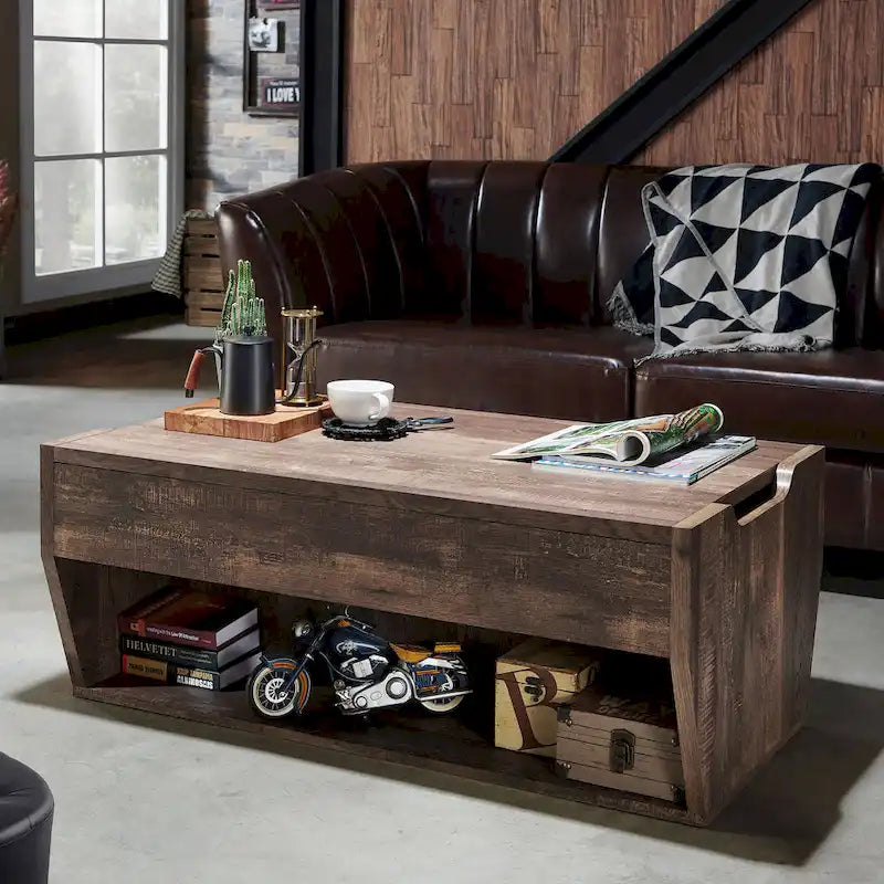 DH BASIC Rustic Oak Lift-Top 42 Storage Coffee Table by 