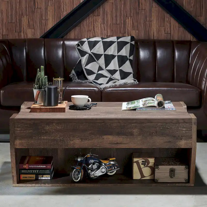 Table basse de rangement chêne rustique à plateau relevable 42 po