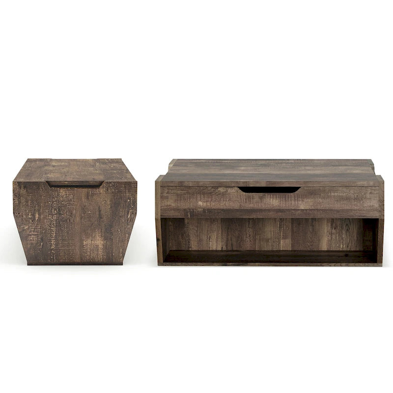 Table basse de rangement chêne rustique à plateau relevable 42 po