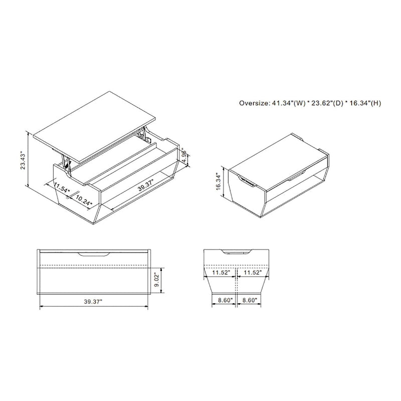 Table basse de rangement chêne rustique à plateau relevable 42 po