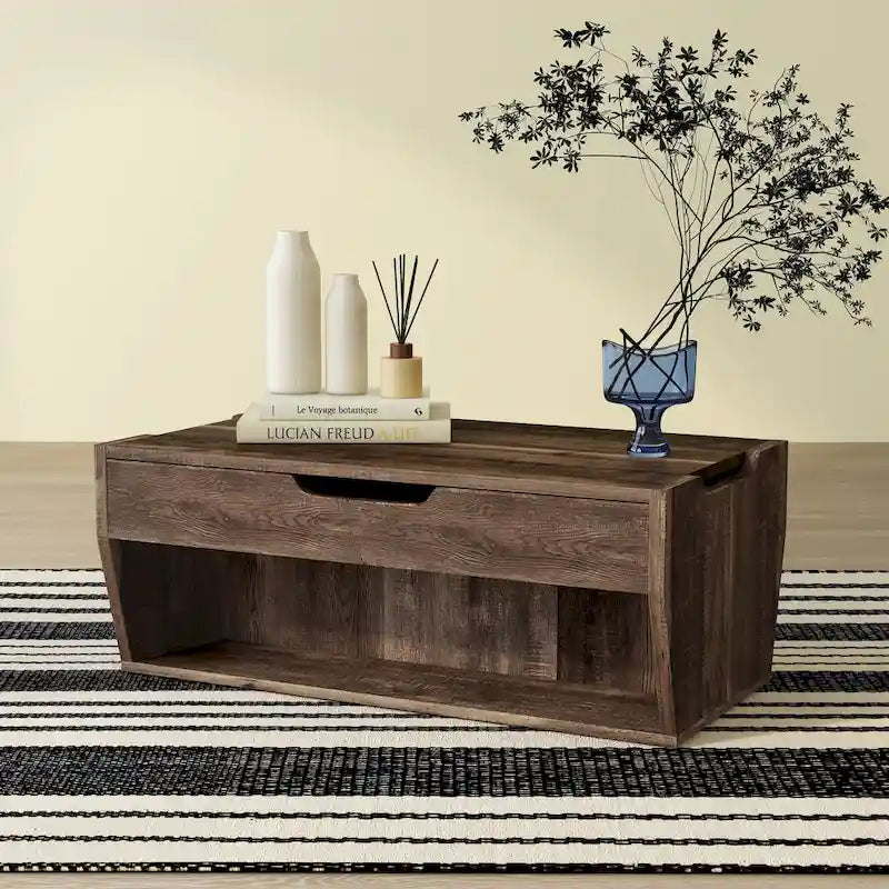 Table basse de rangement chêne rustique à plateau relevable 42 po